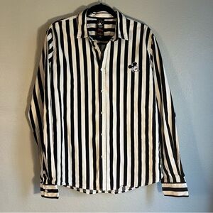 Disney x Forever 21 Men Striped Black & White Button Down Mickey Shirt Large